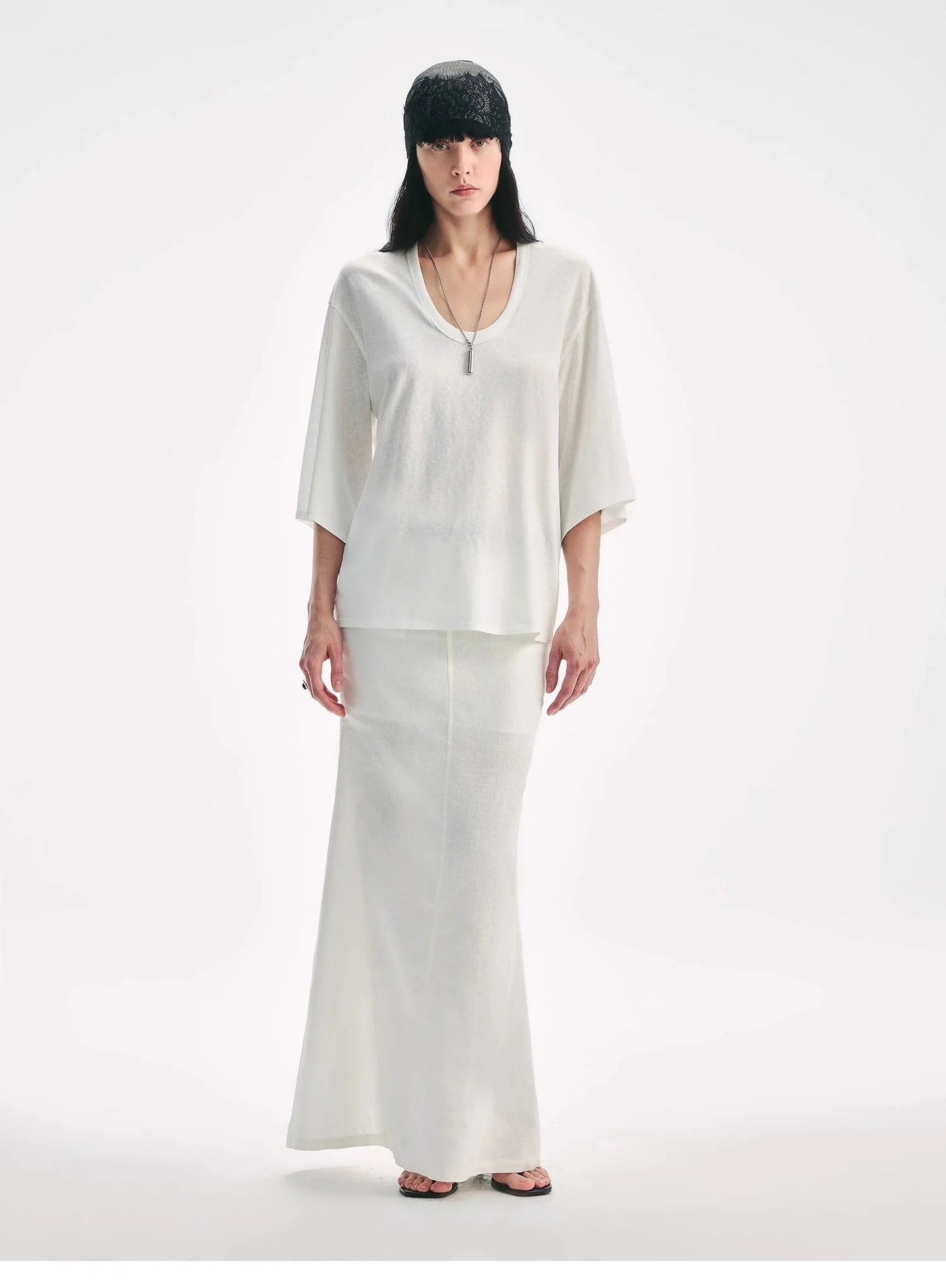 Loose U-Neck 3/4 Sleeve Cotton and Linen T-Shirt Summer"Inspiration Starts"