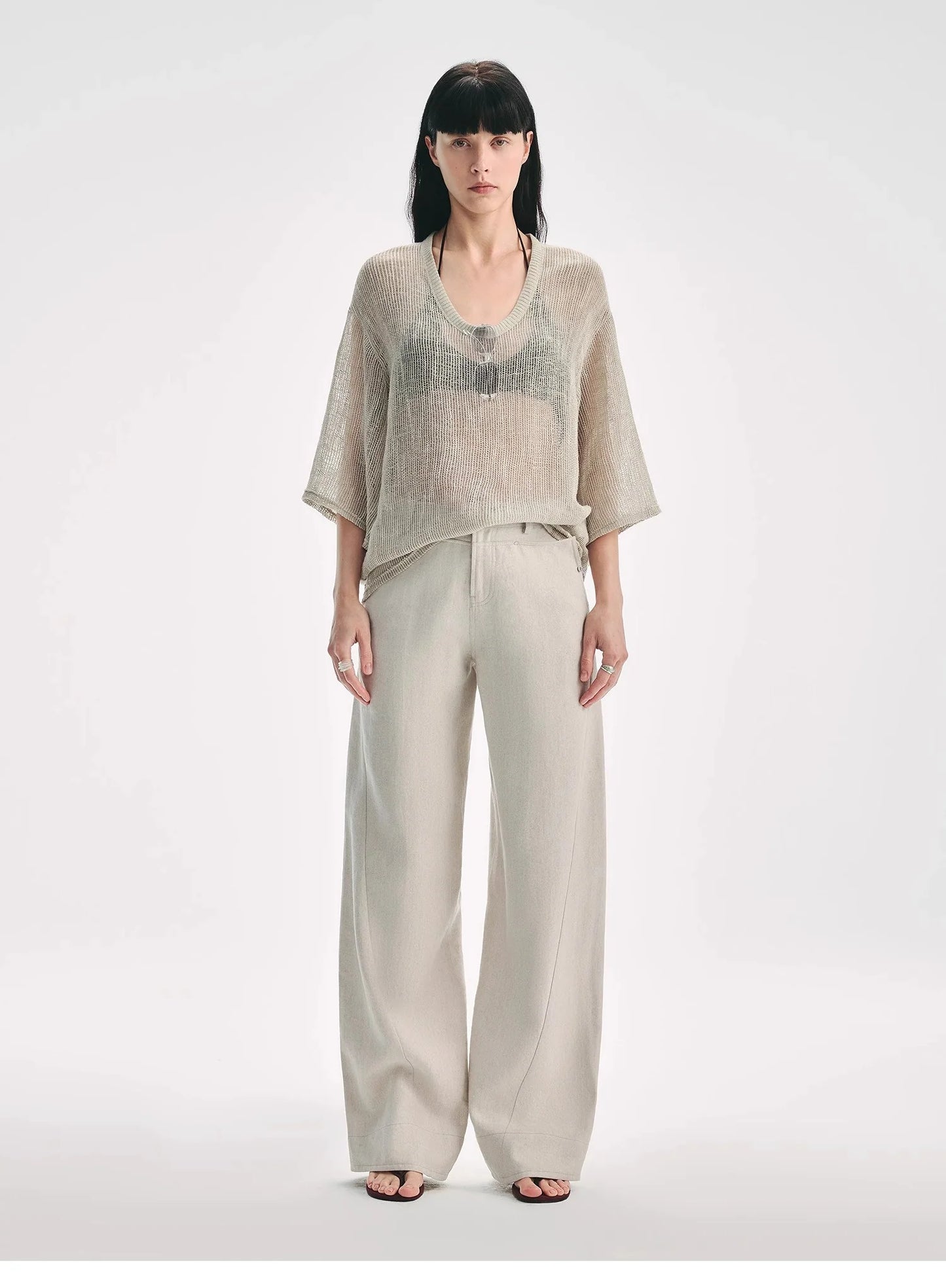 Loose U-Neck 3/4 Sleeve Cotton and Linen T-Shirt Summer"Inspiration Starts"