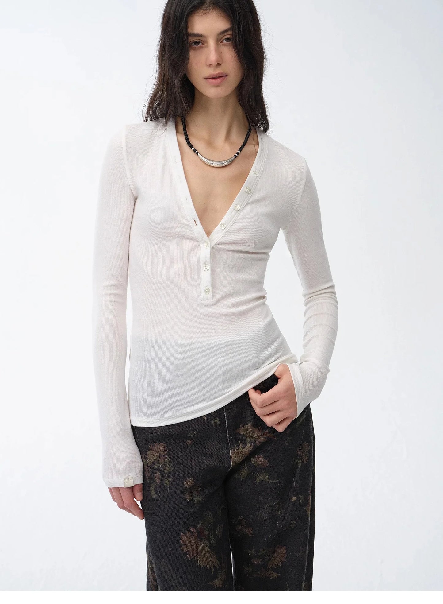 Fireladyfur Brand Slim Fit Tencel Wool Women'S Slim Fit Henley T-Shirts Short/Long Sleeve V-Neck Button Knitted Bottoming Basic Tops"Pure Fashion"