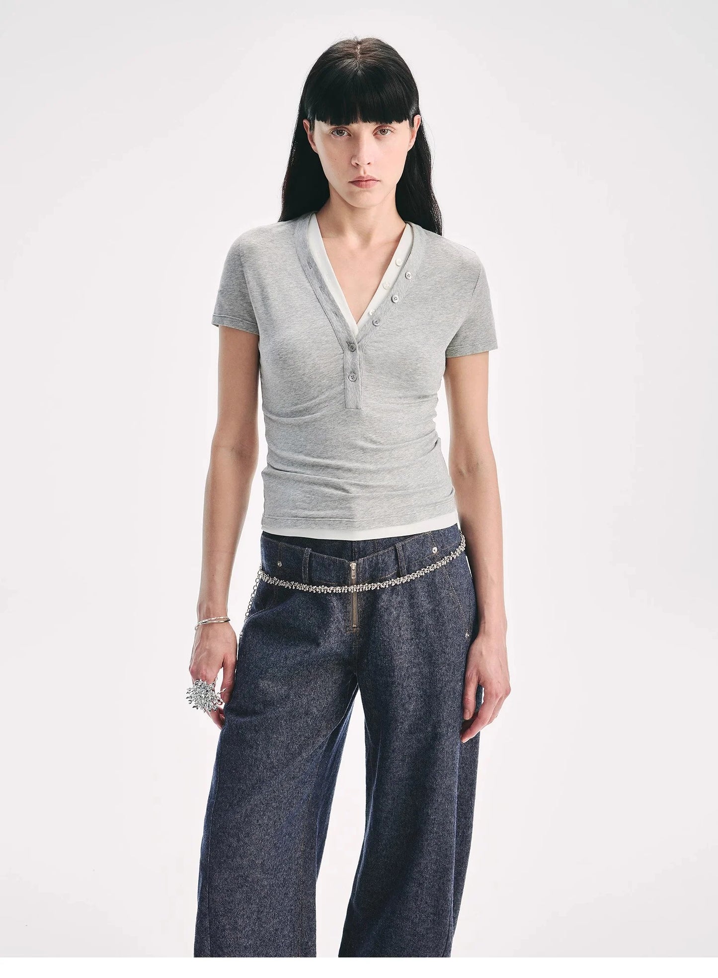 Fireladyfur Brand Slim Fit Tencel Wool Women'S Slim Fit Henley T-Shirts Short/Long Sleeve V-Neck Button Knitted Bottoming Basic Tops"Pure Fashion"