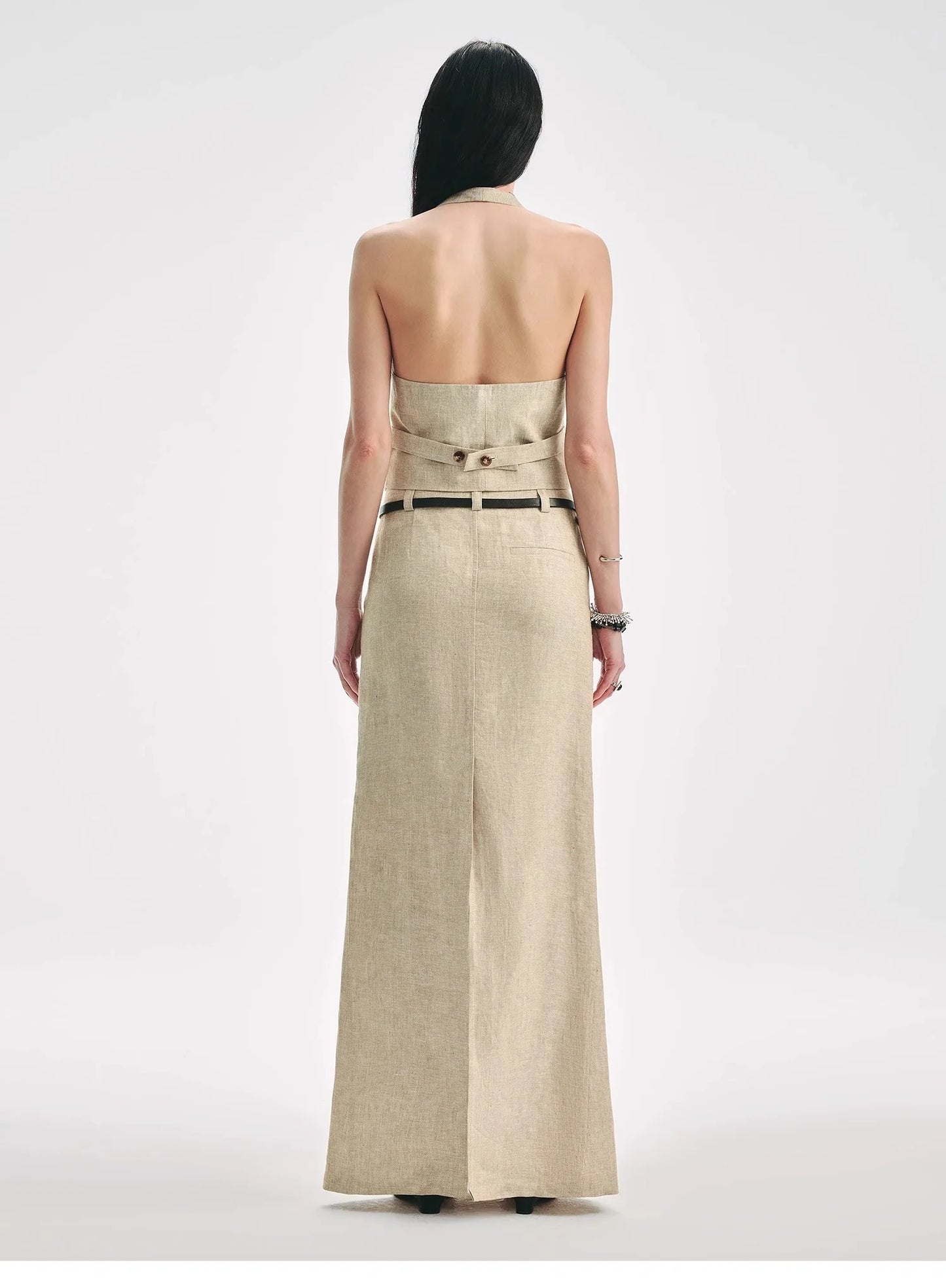 Retro Linen V-Neck Halter Vest and Fishtail Hip Skirt Set"Old Money Weekly"