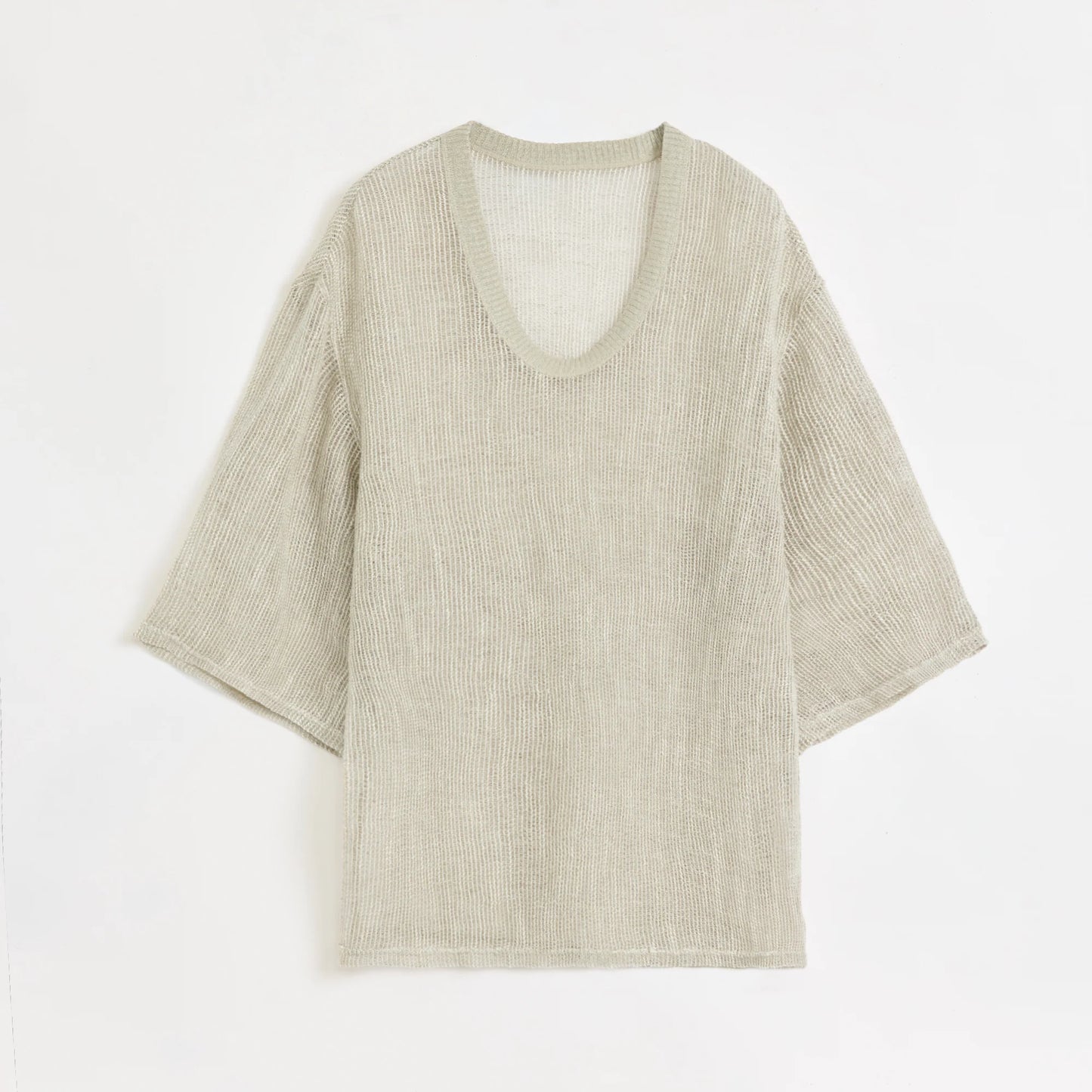 Loose U-Neck 3/4 Sleeve Cotton and Linen T-Shirt Summer"Inspiration Starts"