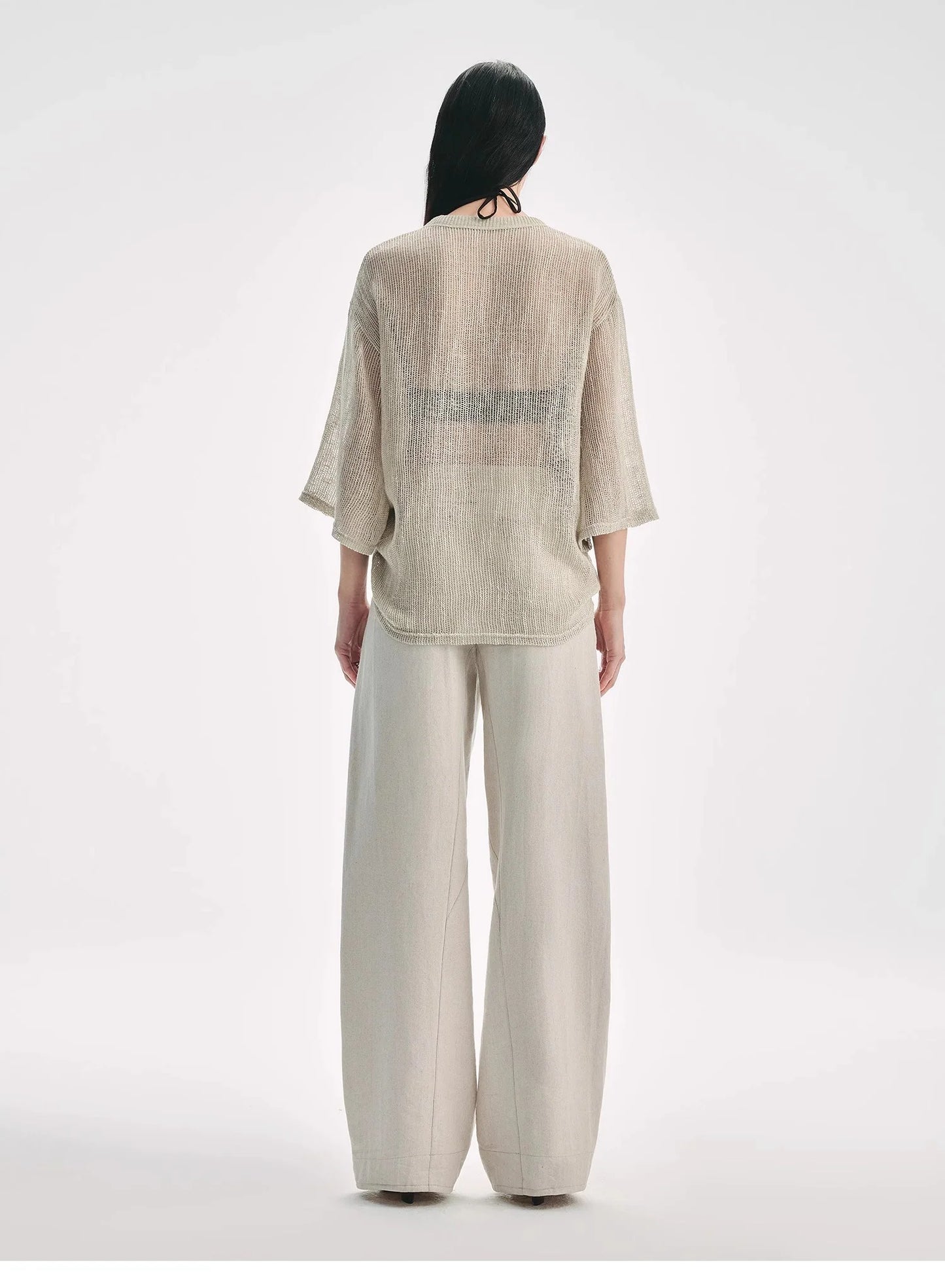 Loose U-Neck 3/4 Sleeve Cotton and Linen T-Shirt Summer"Inspiration Starts"