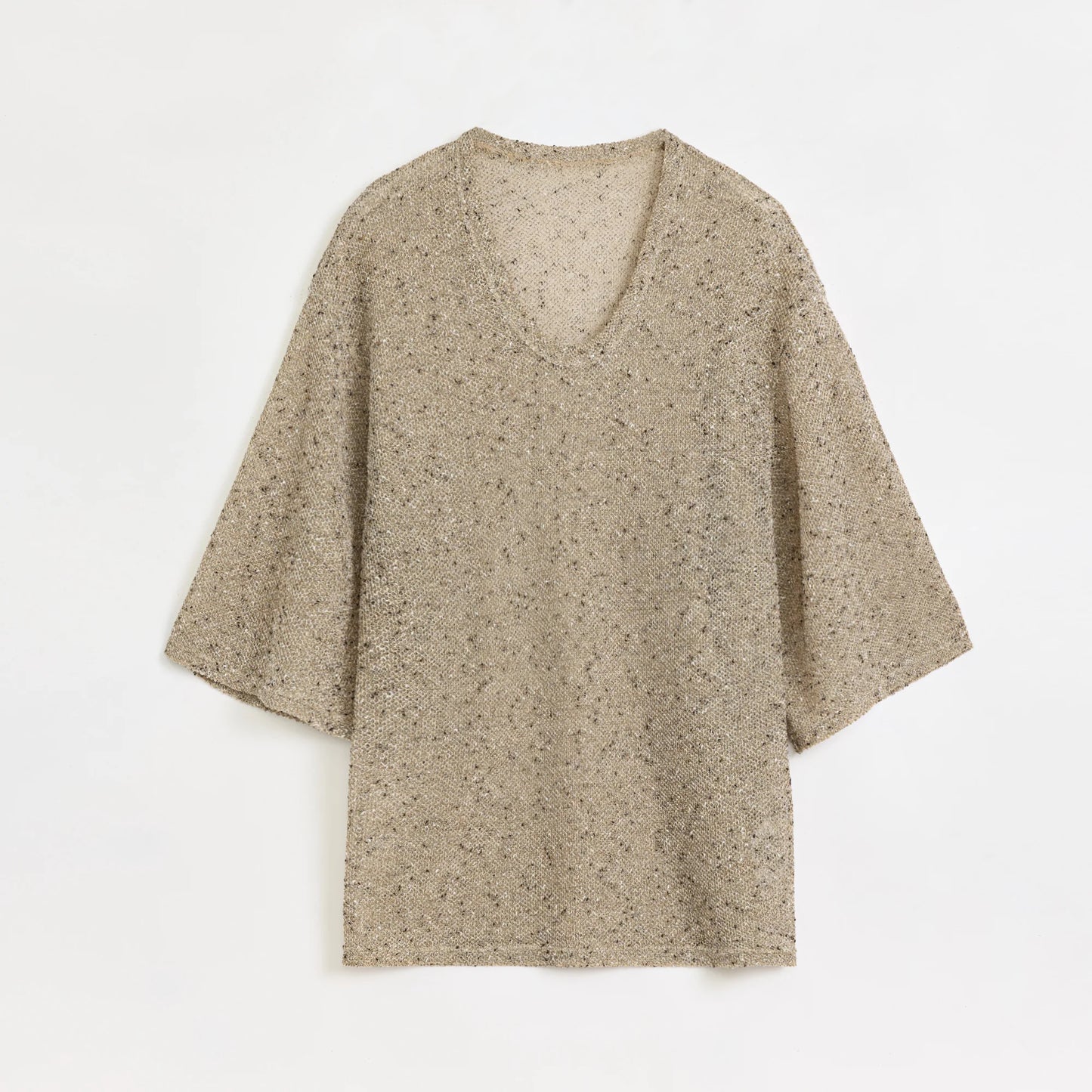 Loose U-Neck 3/4 Sleeve Cotton and Linen T-Shirt Summer"Inspiration Starts"