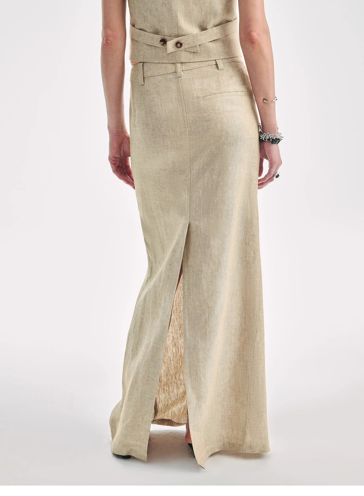 Retro Linen V-Neck Halter Vest and Fishtail Hip Skirt Set"Old Money Weekly"