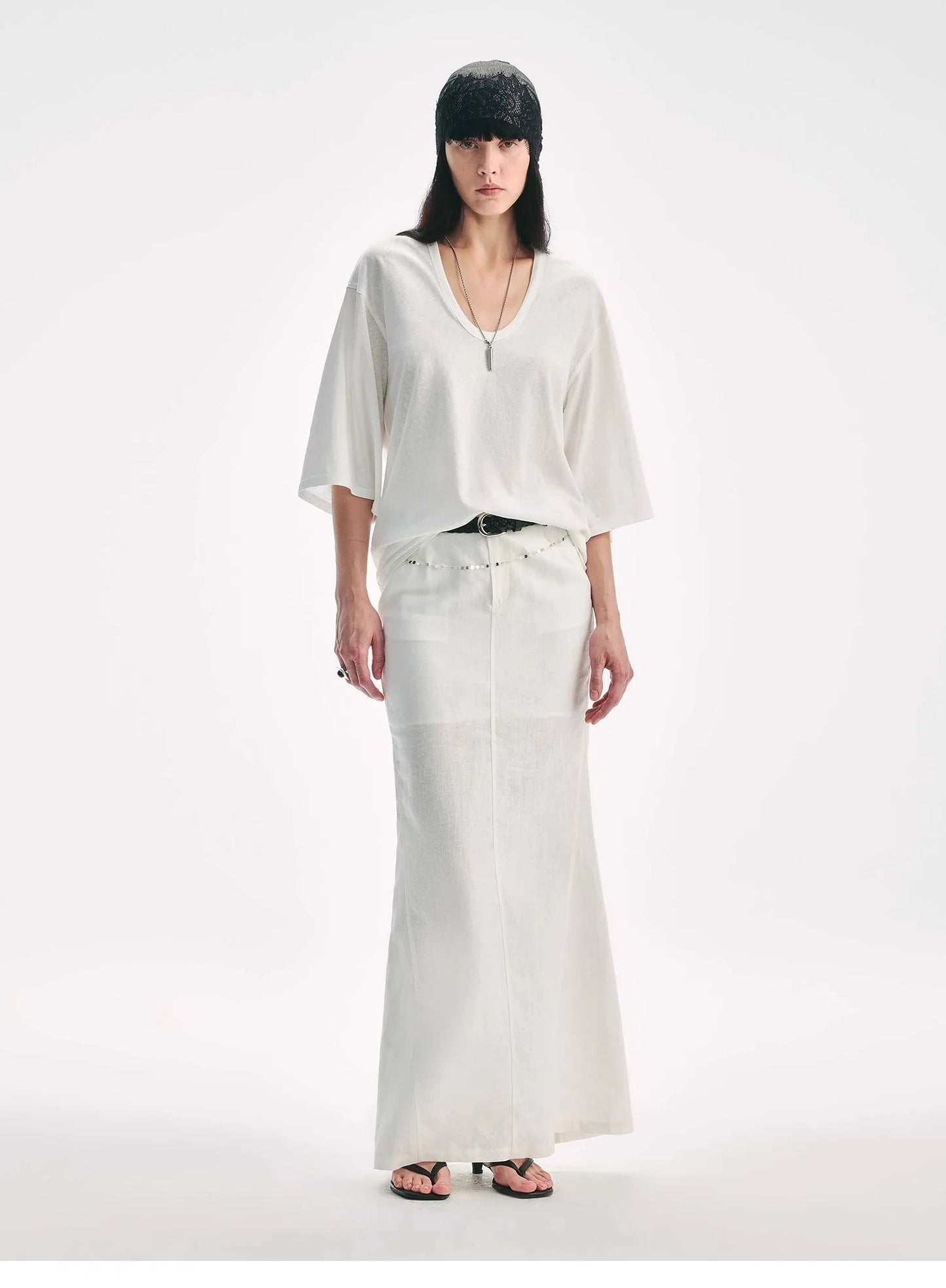 Loose U-Neck 3/4 Sleeve Cotton and Linen T-Shirt Summer"Inspiration Starts"