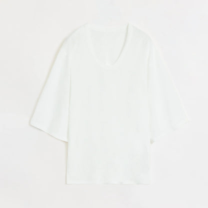 Loose U-Neck 3/4 Sleeve Cotton and Linen T-Shirt Summer"Inspiration Starts"