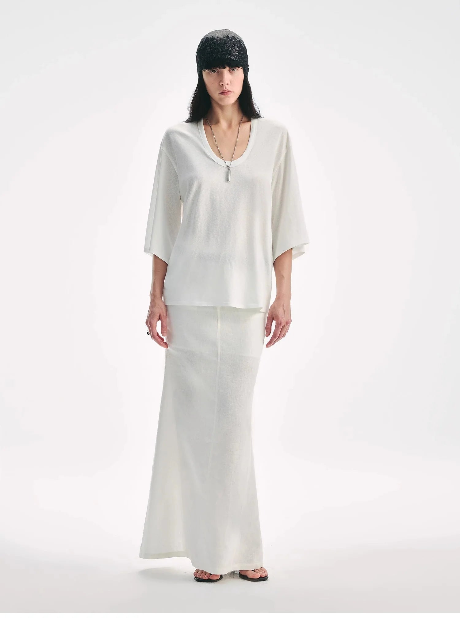 Loose U-Neck 3/4 Sleeve Cotton and Linen T-Shirt Summer"Inspiration Starts"