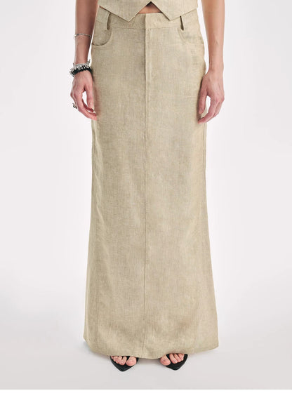 Retro Linen V-Neck Halter Vest and Fishtail Hip Skirt Set"Old Money Weekly"
