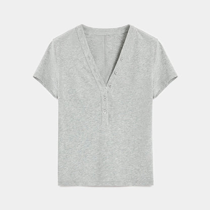 Fireladyfur Brand Slim Fit Tencel Wool Women'S Slim Fit Henley T-Shirts Short/Long Sleeve V-Neck Button Knitted Bottoming Basic Tops"Pure Fashion"