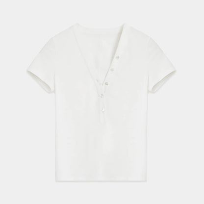 Fireladyfur Brand Slim Fit Tencel Wool Women'S Slim Fit Henley T-Shirts Short/Long Sleeve V-Neck Button Knitted Bottoming Basic Tops"Pure Fashion"