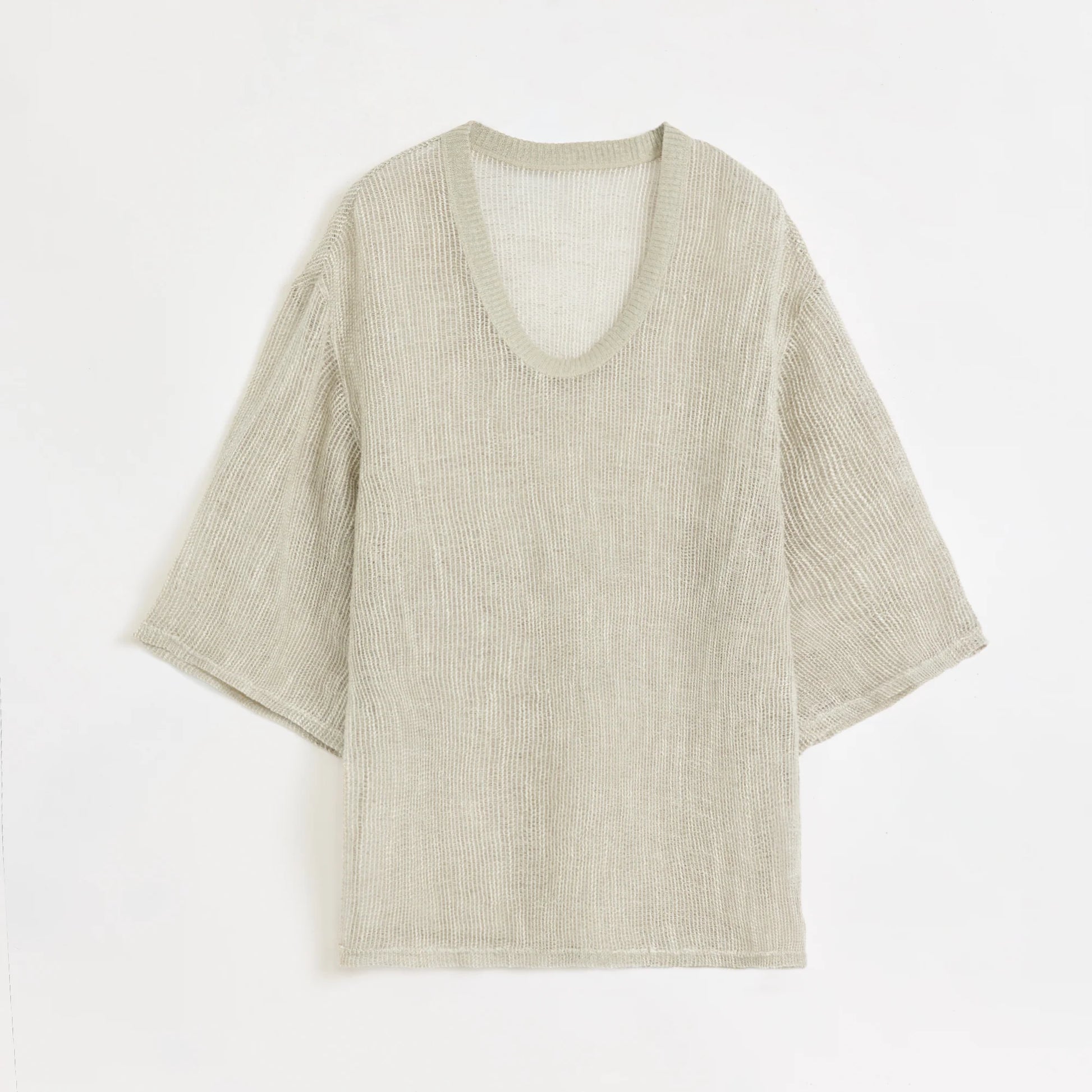 Loose U-Neck 3/4 Sleeve Cotton and Linen T-Shirt Summer"Inspiration Starts"