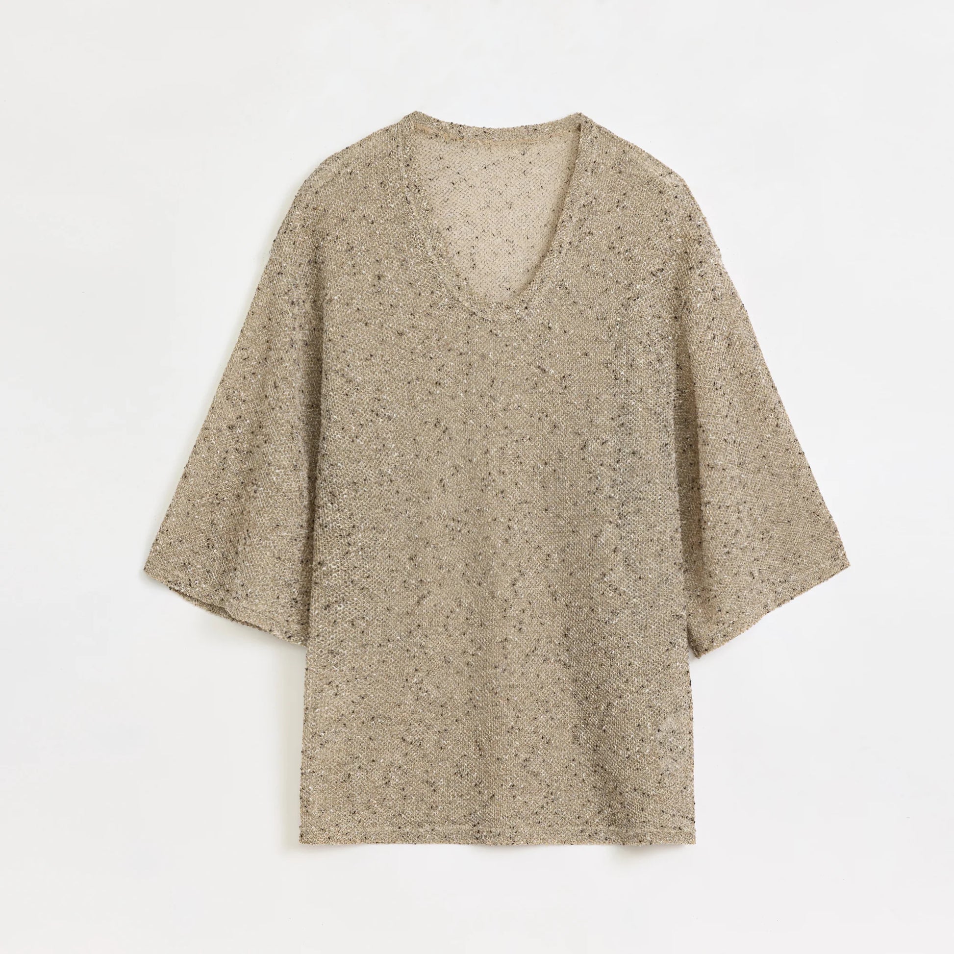 Loose U-Neck 3/4 Sleeve Cotton and Linen T-Shirt Summer"Inspiration Starts"