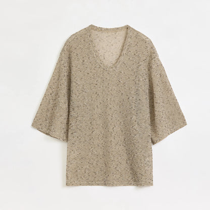 Loose U-Neck 3/4 Sleeve Cotton and Linen T-Shirt Summer"Inspiration Starts"