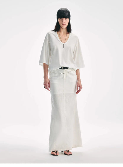 Loose U-Neck 3/4 Sleeve Cotton and Linen T-Shirt Summer"Inspiration Starts"